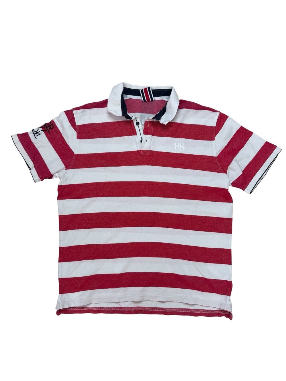 HELLY HANSEN Pique Knit Short Sleeve Polo Shirt Red White Sz XL Mens Embroidered